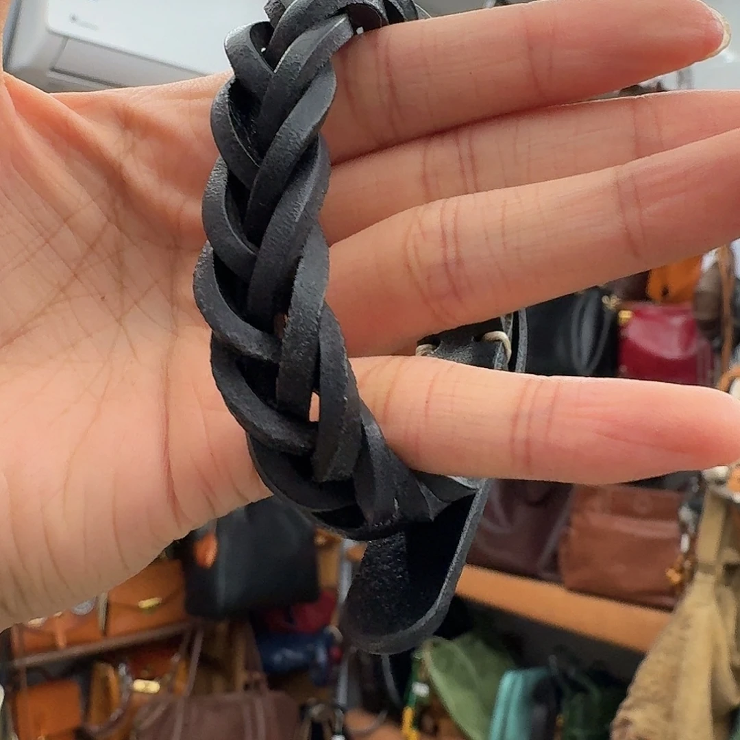 头层牛皮黑色编织