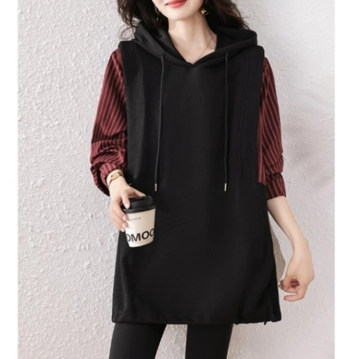 2025秋季新款中长款连帽卫衣胖mm时尚宽松遮肉显瘦上衣百搭T恤