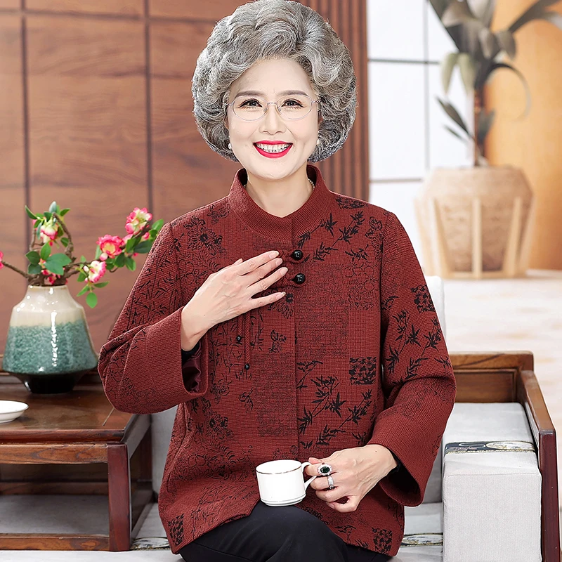老年人秋装女毛呢外套奶奶秋冬喜婆婆婚宴礼服老太太过年喜庆衣服
