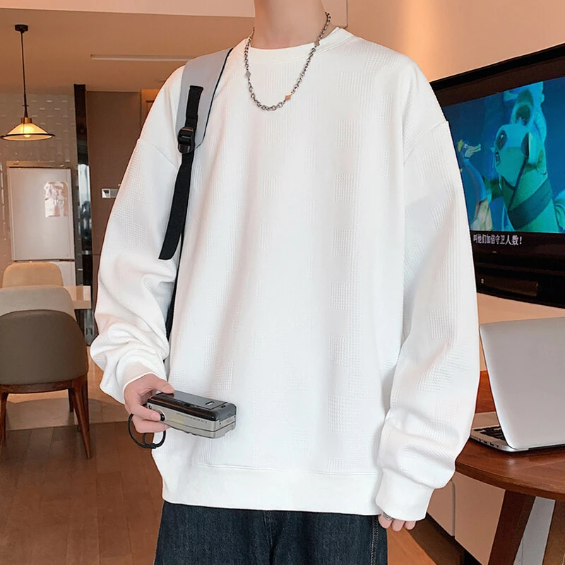 卫衣上衣长袖宽松潮流圆领打底衫男士纯色休闲百搭春秋季春季港风