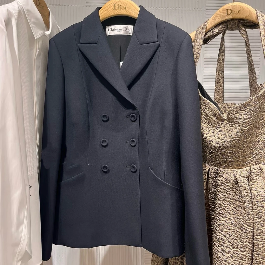 99新 DIOR/迪奥 cc071/黑色双排扣Bar Jacket 西装外套 34码 羊毛