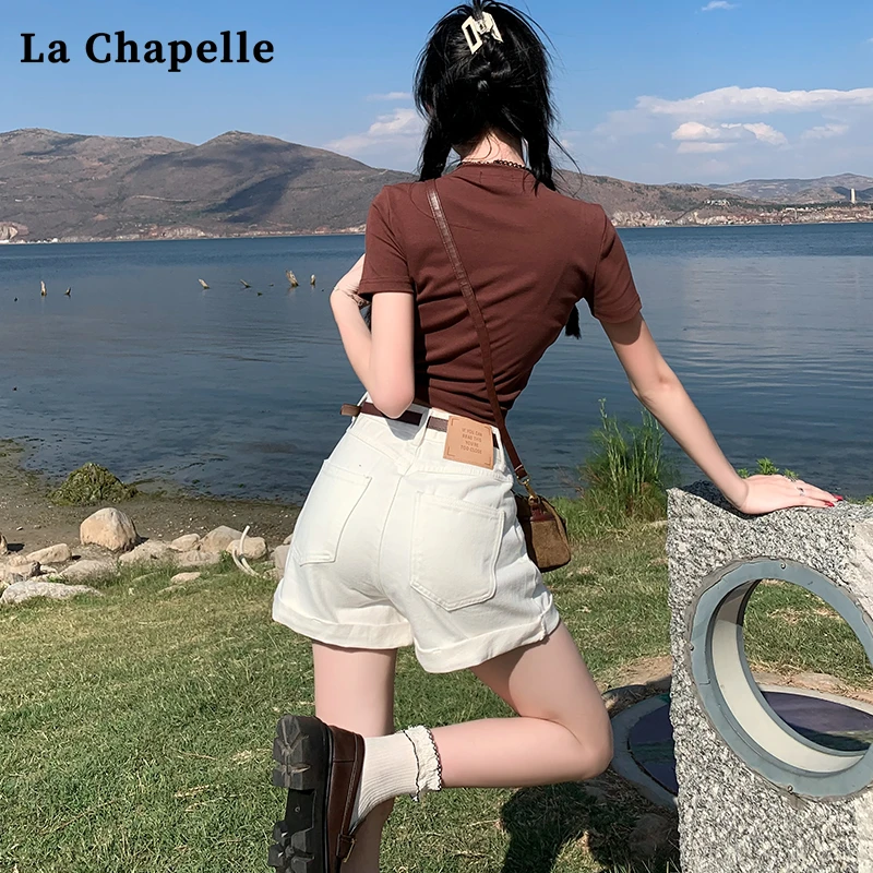 拉夏贝尔白色牛仔短裤女高腰夏季薄款2025百搭显瘦小个子女款热裤