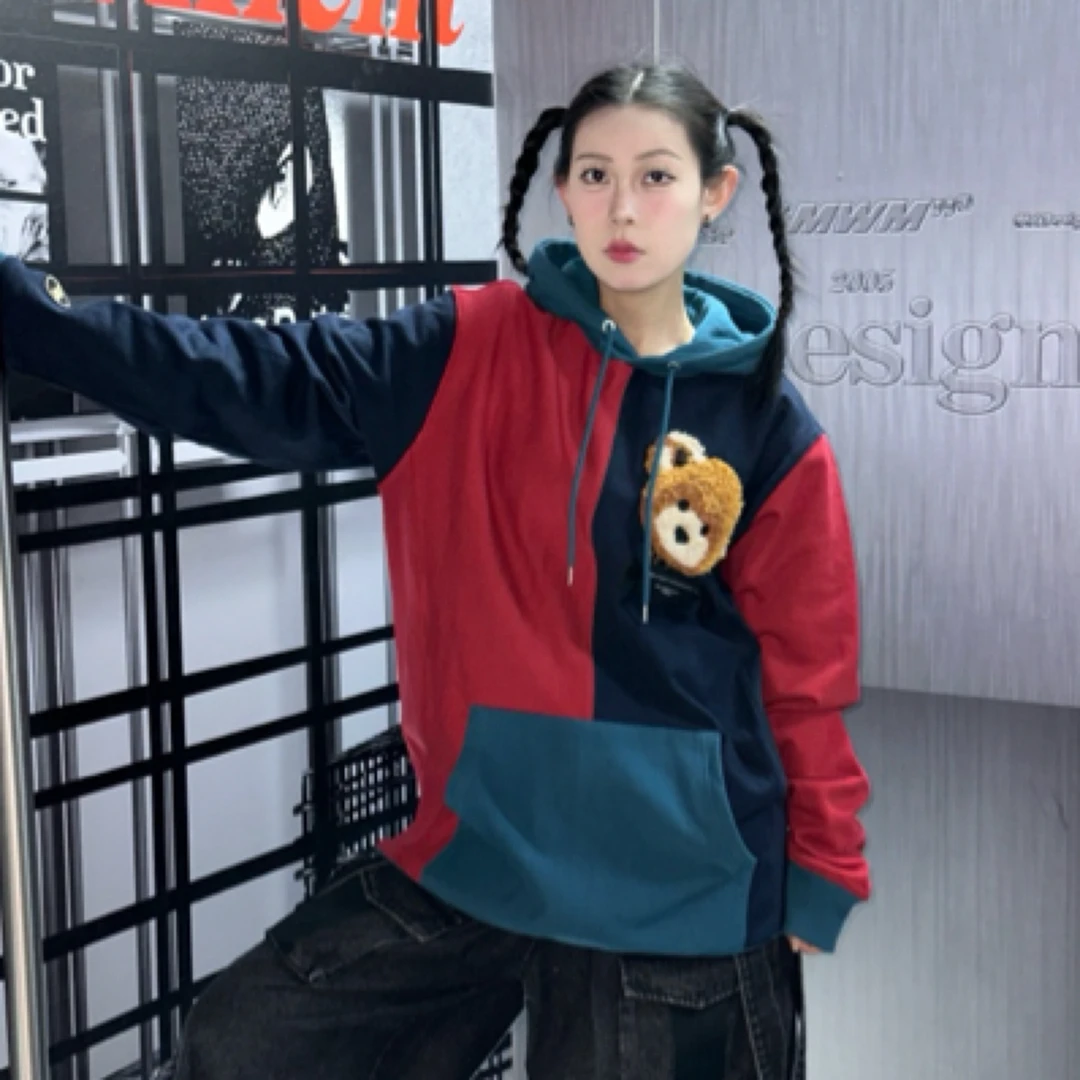 JT小熊拼色卫衣男女同款60872