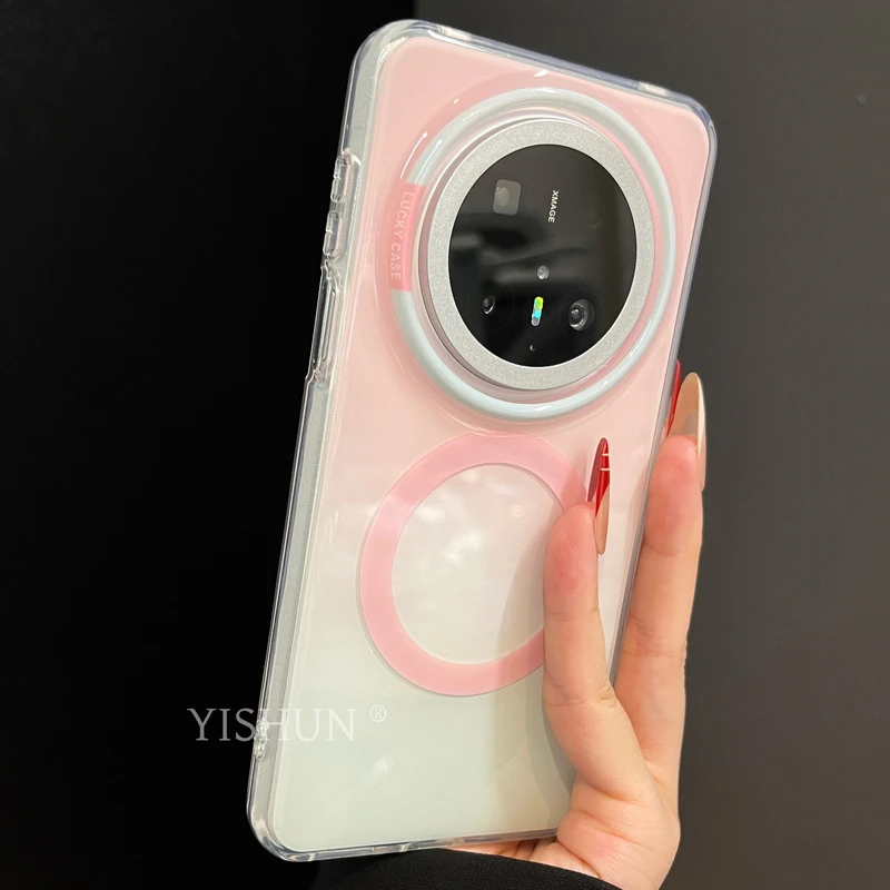 适用华为mate70pro手机壳简约渐变玫红晕染Pura70高级感新款磁吸i