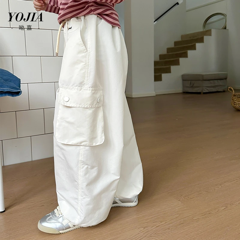 YOJIA女童工装裤春秋2025新款洋气宽松中大童休闲裤薄款儿童裤子