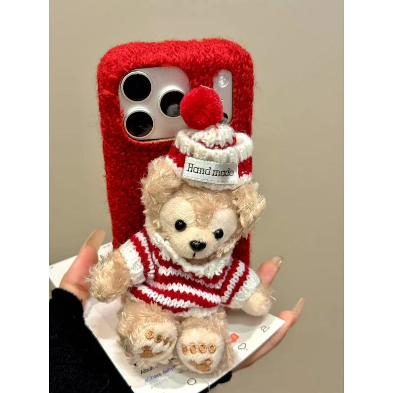 童趣可爱毛绒圣诞帽达菲熊适用于iphone17promax苹果16p手机壳15p