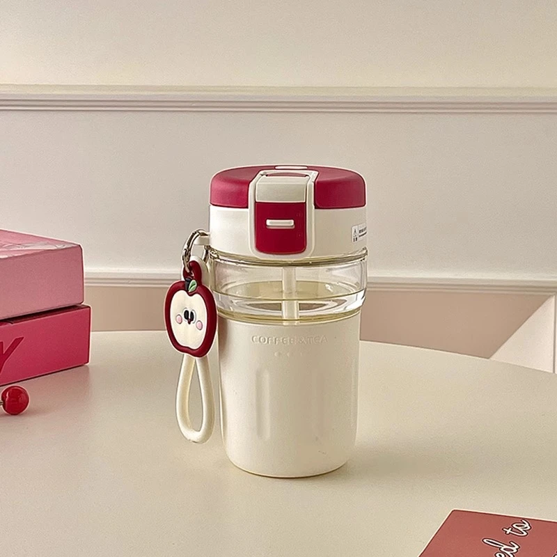 简约大容量玻璃杯女生高颜值水杯带吸管2025新款学生杯子手提便携