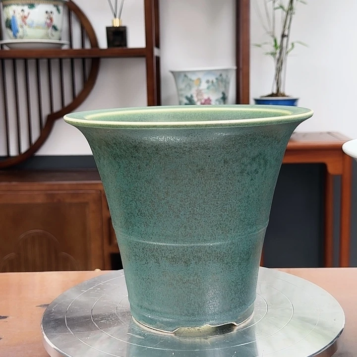 摆件星**苑绿釉哑光陶瓷盆微瑕