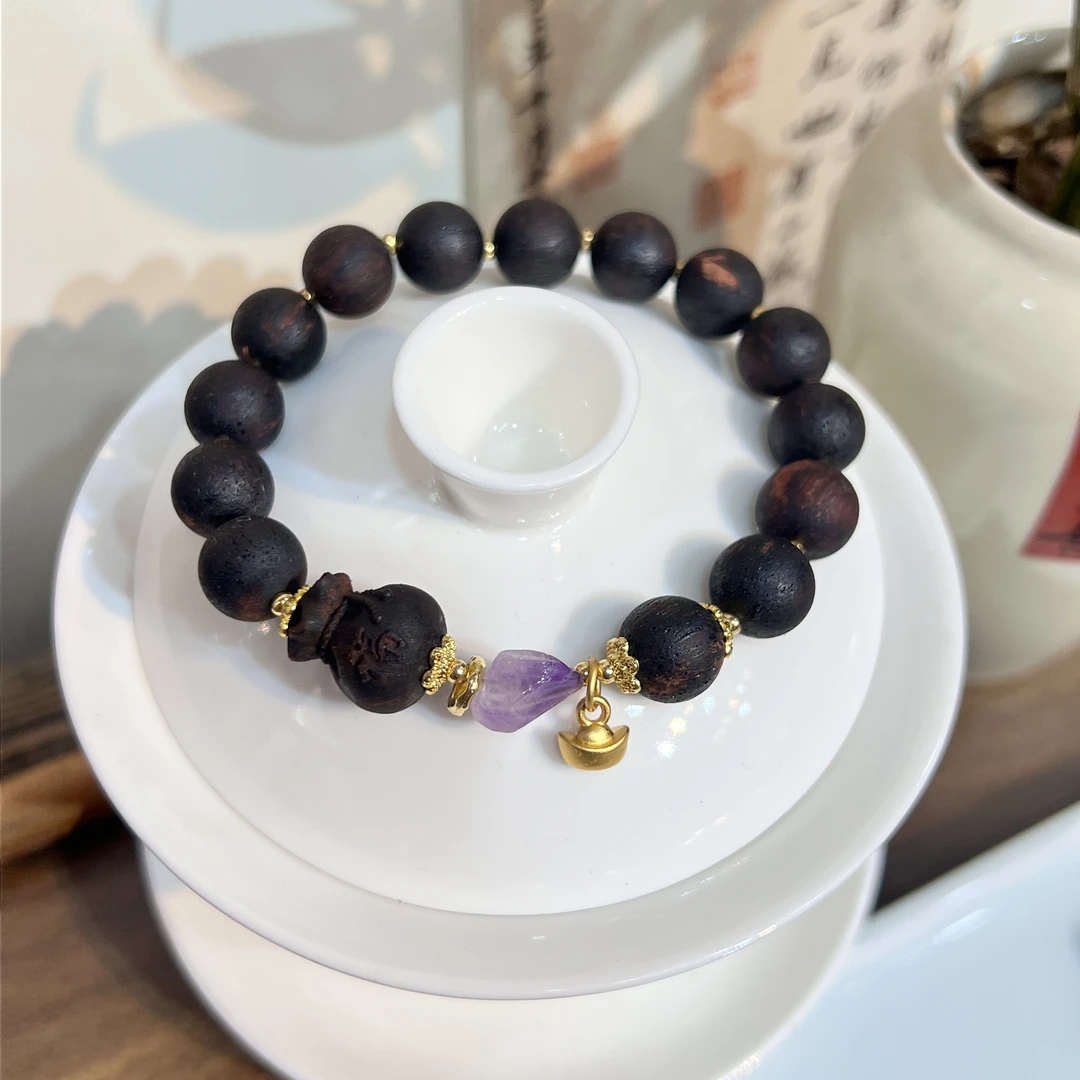 10降真香紫油麻丝小福袋单圈手链