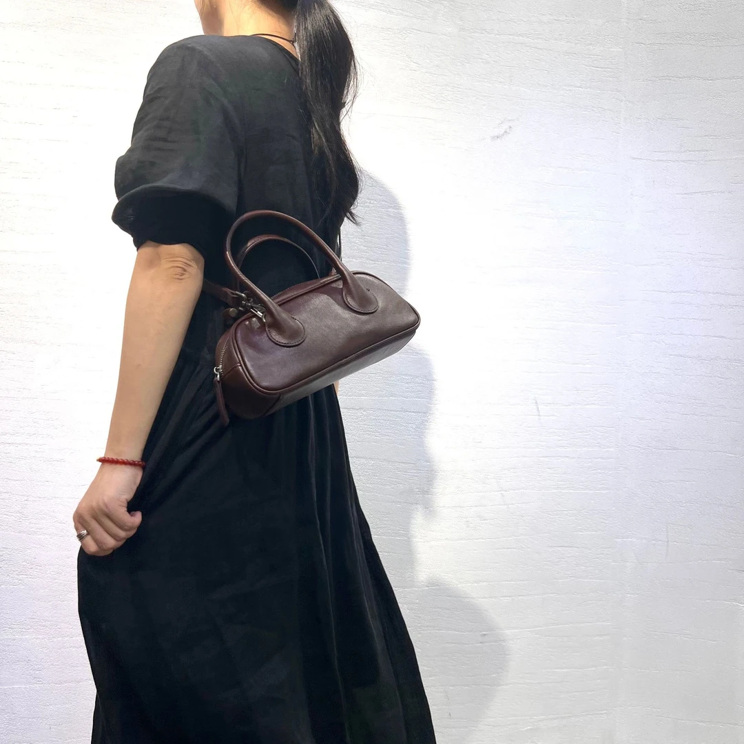 真皮女包头层植鞣牛皮波士顿包手提包单肩斜挎包托特包