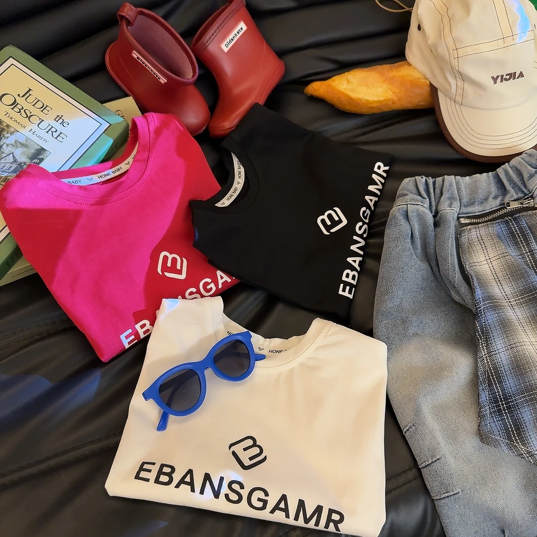 新款中小童短袖夏季字母印花男童T恤儿童休闲宽松百搭短袖t恤