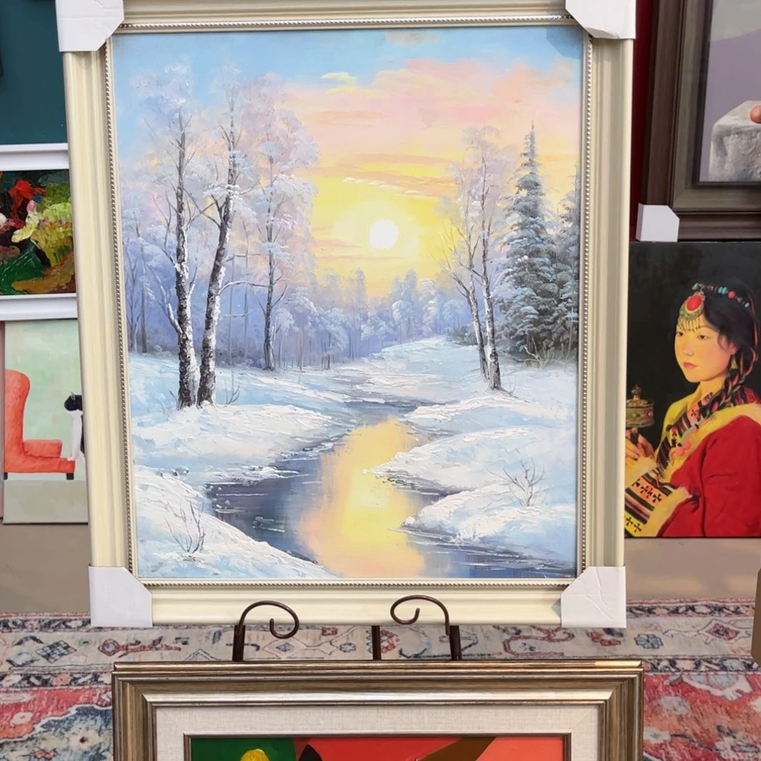 油画雪景手绘油画60×70