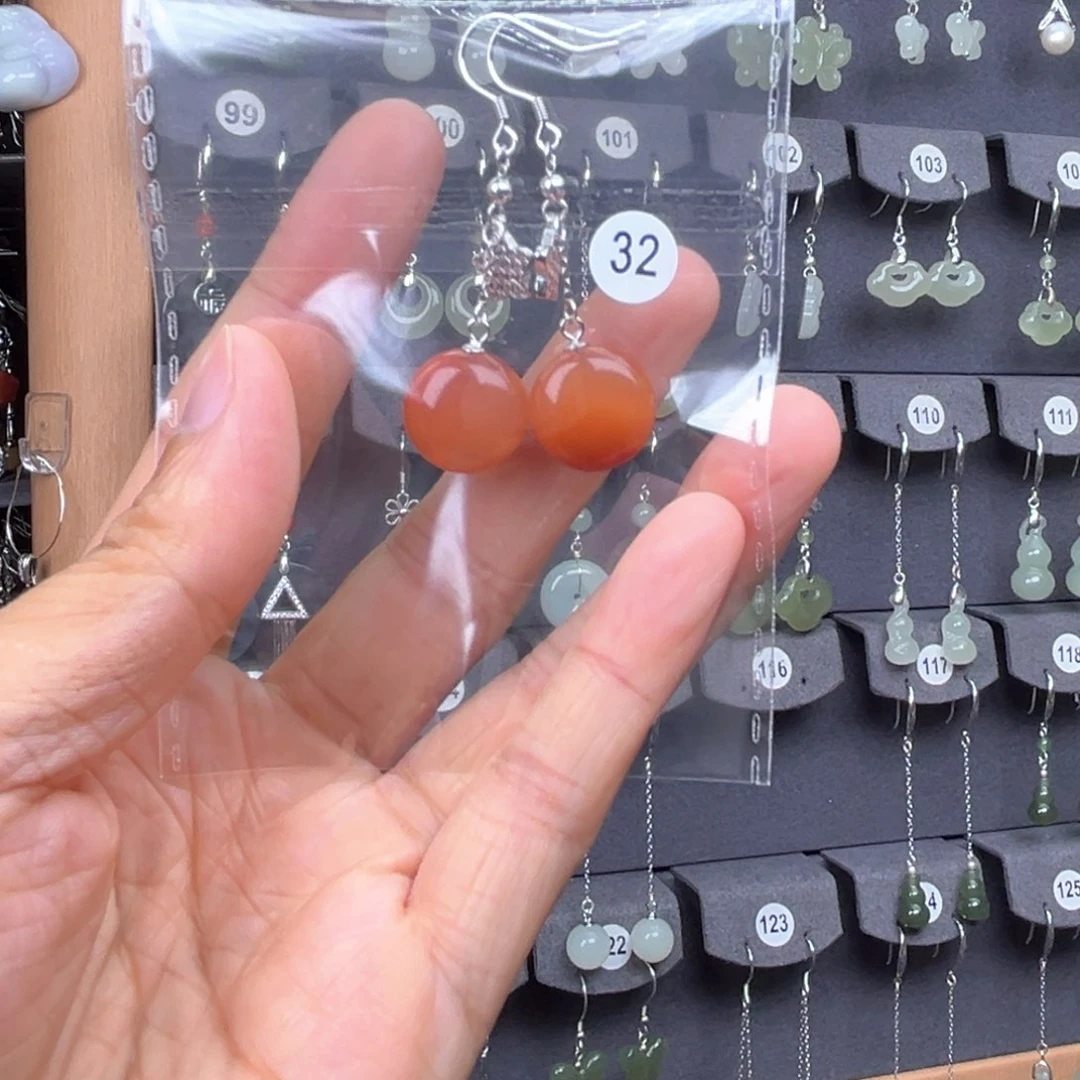 南红玛瑙银S925镶嵌耳饰仙****8