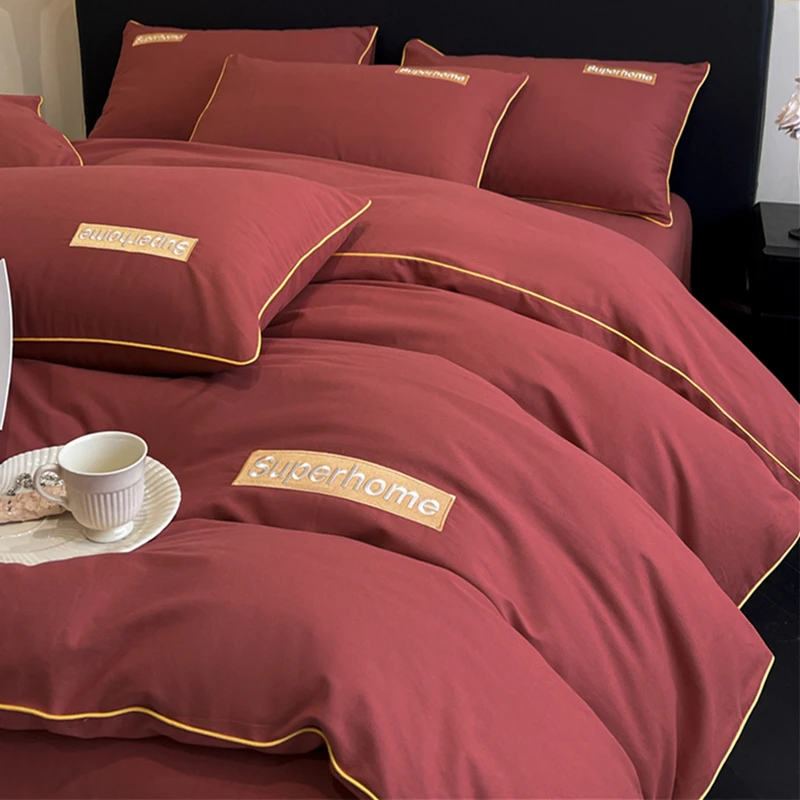 路约威格红色高档A类全棉磨毛四件套秋冬季加厚100纯棉被套床上新