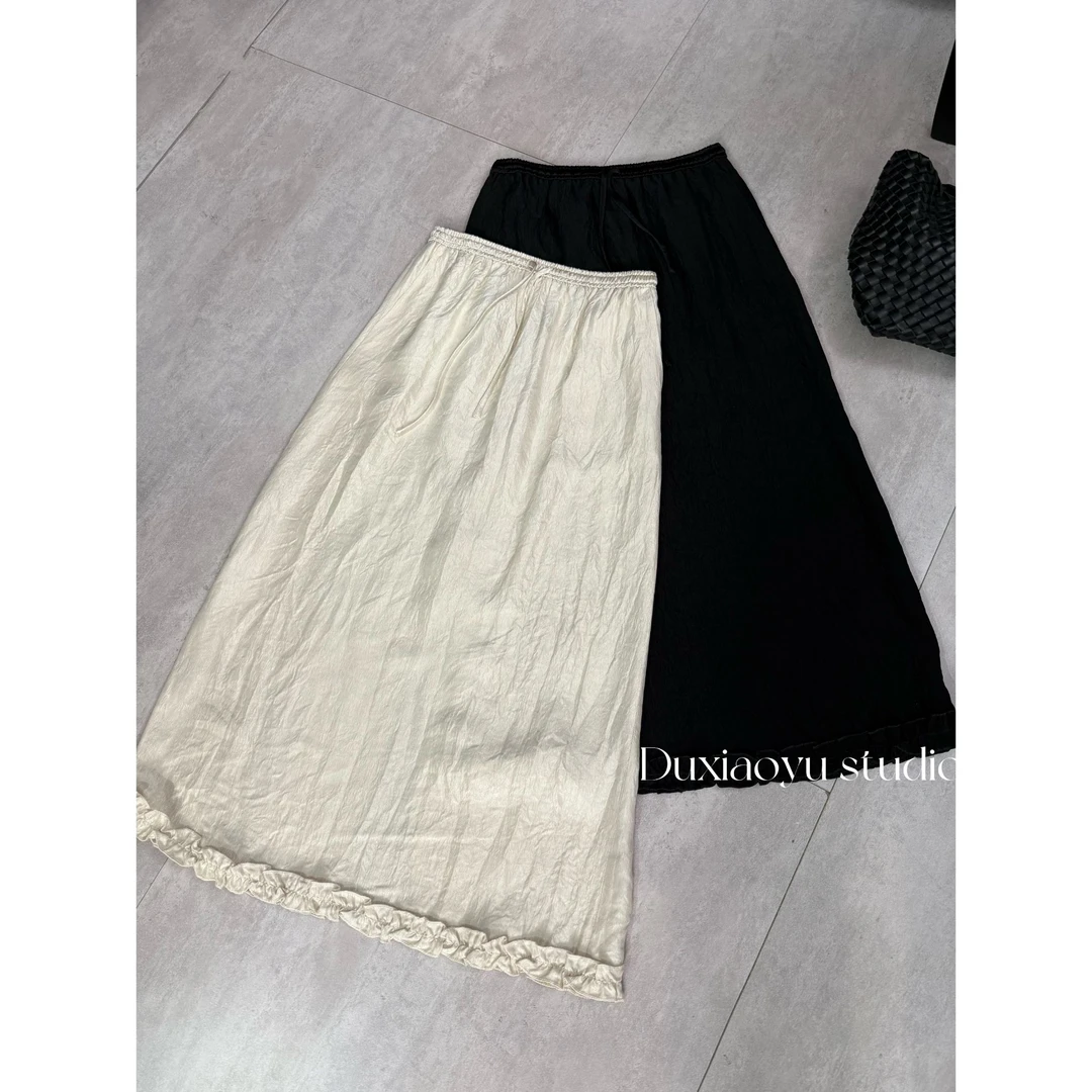 2025春款新品【原创后开叉花边醋酸半裙】原创后开叉花边醋酸半裙