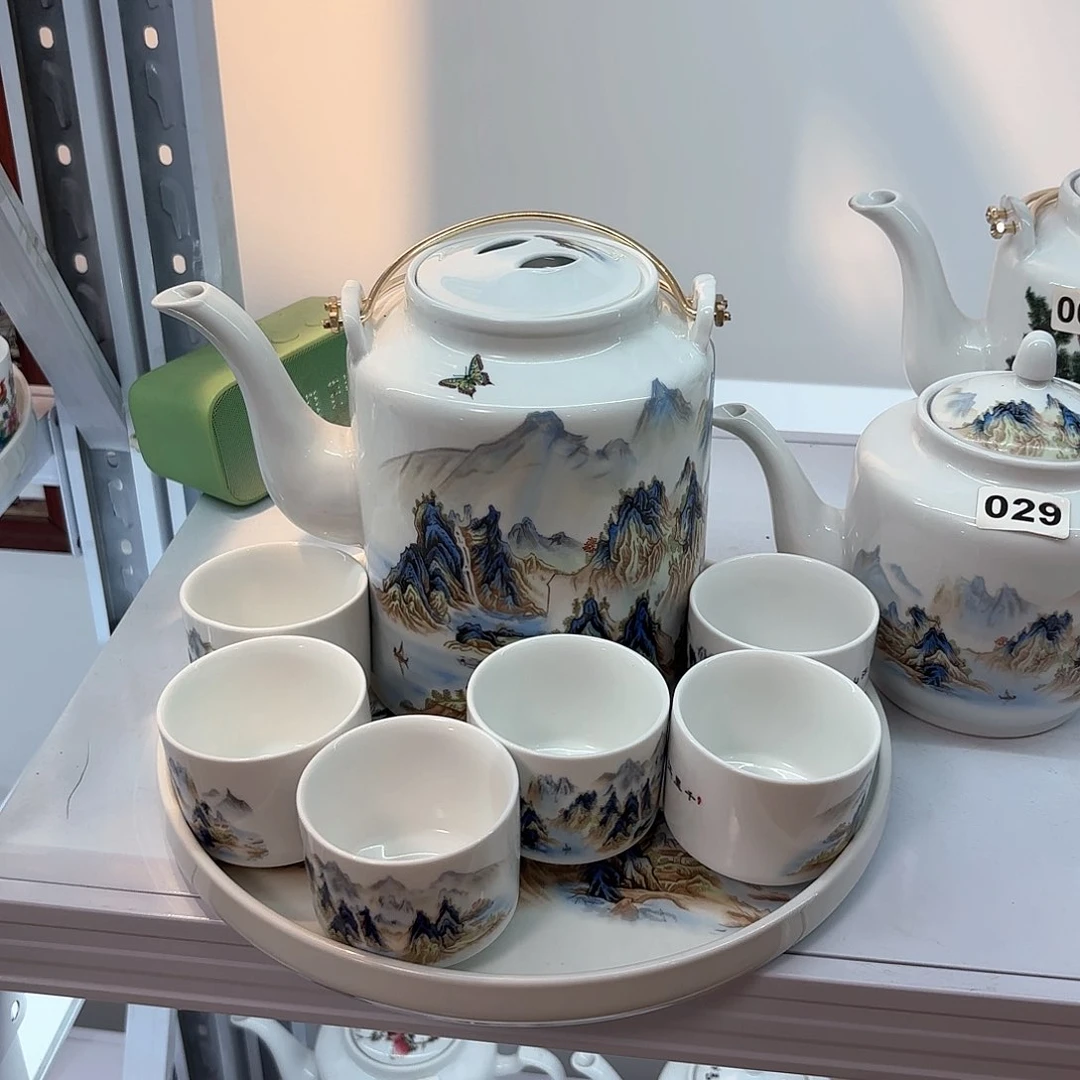 壶千里江山图四斤➕六个杯子➕茶盘