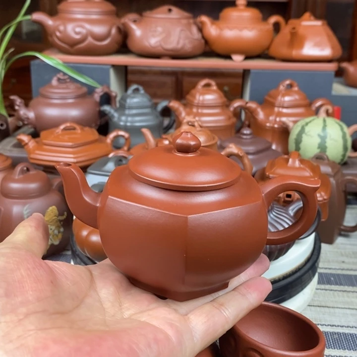 茶壶紫砂六方宫灯260cc原矿朱泥特价