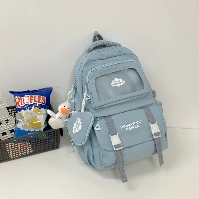 小学生书包韩版纯色透明耐用大容量双肩包初中生出行研学包背包女