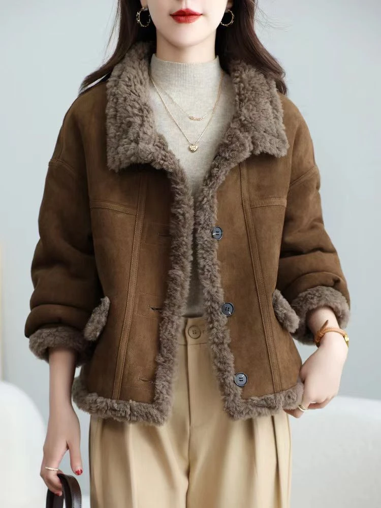 165张2025新款海宁年冬季厚款双面穿休闲反绒面休闲女士羊毛外套