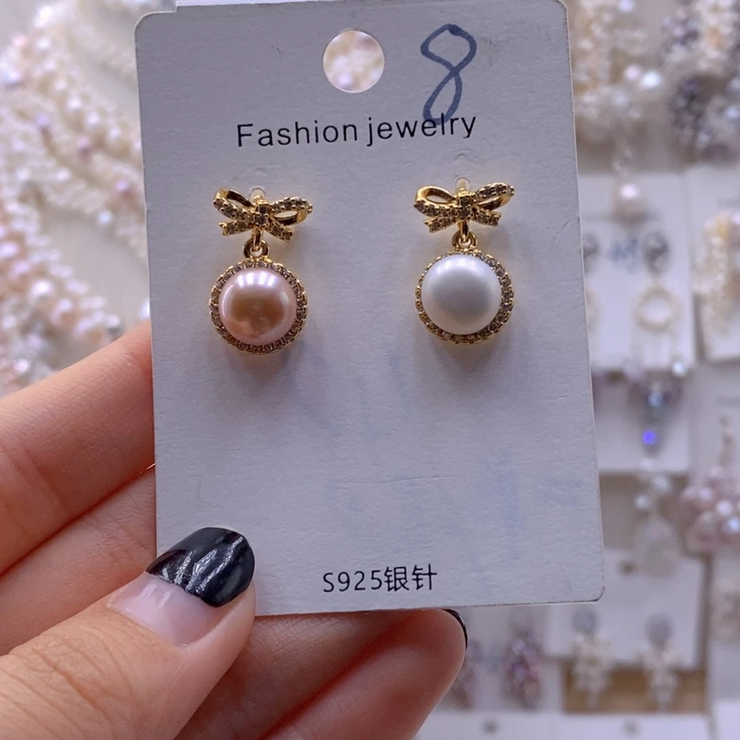 淡水珍珠银S925镶嵌耳饰耳饰