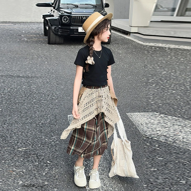 女童夏季短袖森系不规则半身裙套装中大童洋气时髦儿童夏装裙子潮