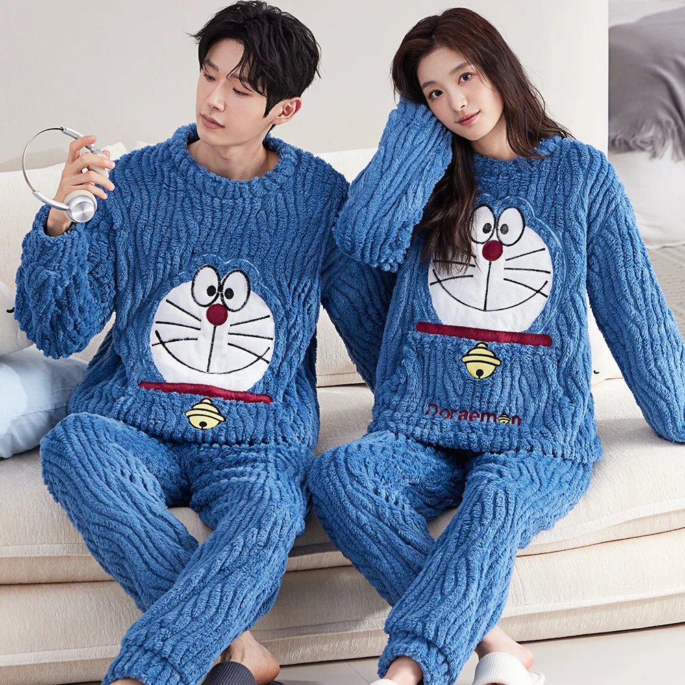 新款情侣睡衣秋冬季珊瑚绒男士加大码加厚加绒珊瑚绒女套装家居服