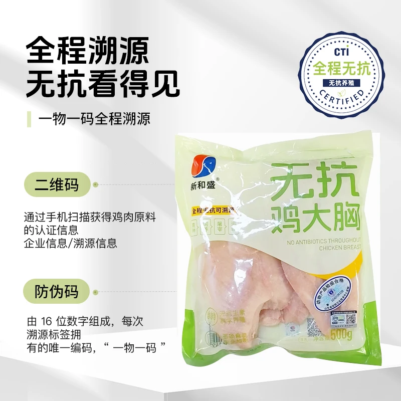 【新和盛】无抗鸡大胸  健身鸡胸肉鸡肉轻食500g*4袋D