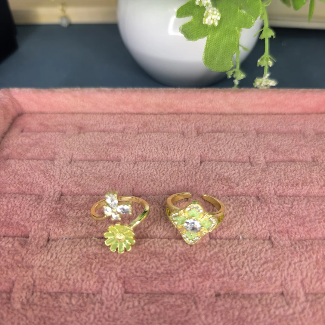 铜合金合成锆石戒指 可调节指环铜合金锆石铜滴油轻奢高级感开口