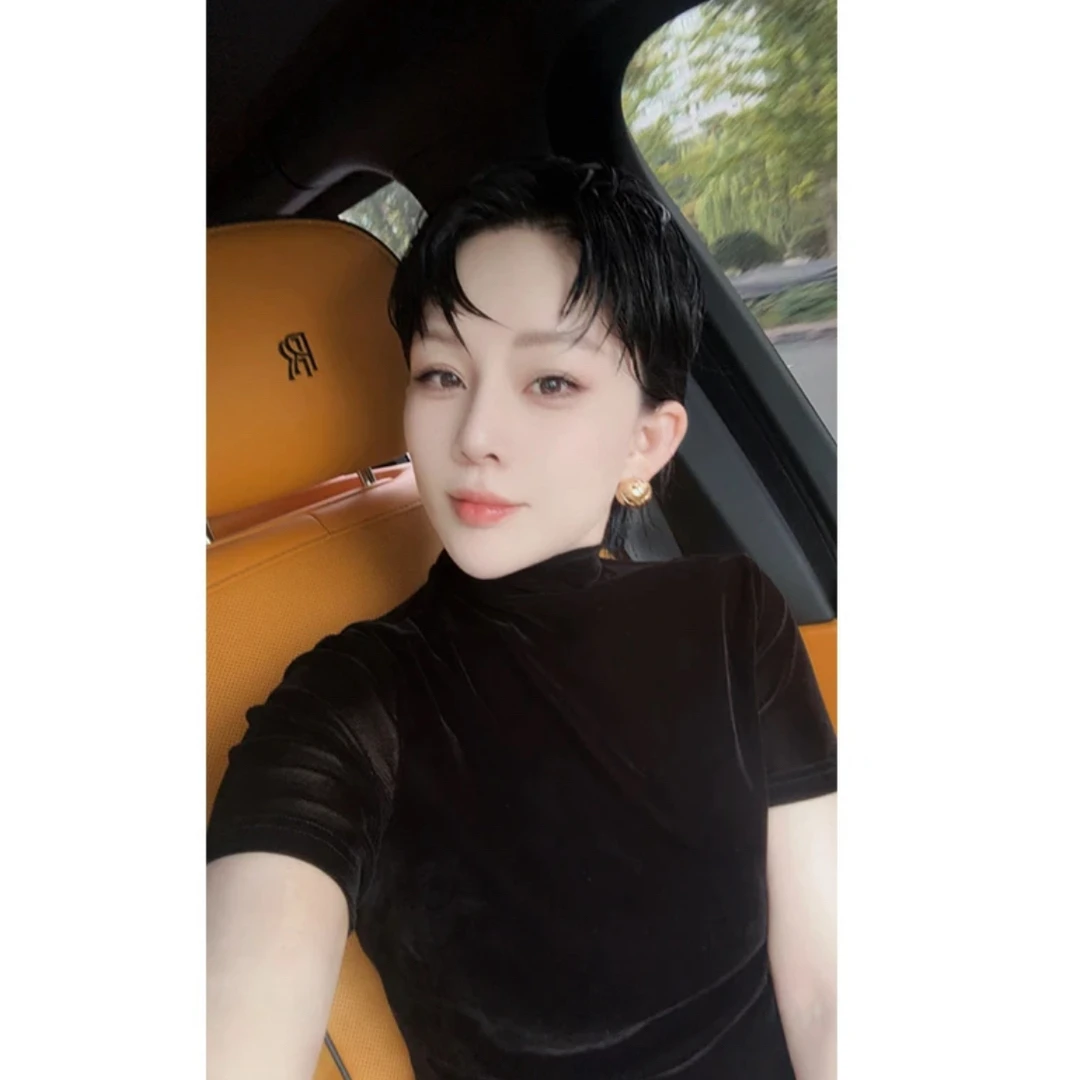 JlNG秋季《万人迷丝绒高领》2025888纯色短袖T恤舒适百搭高领上衣