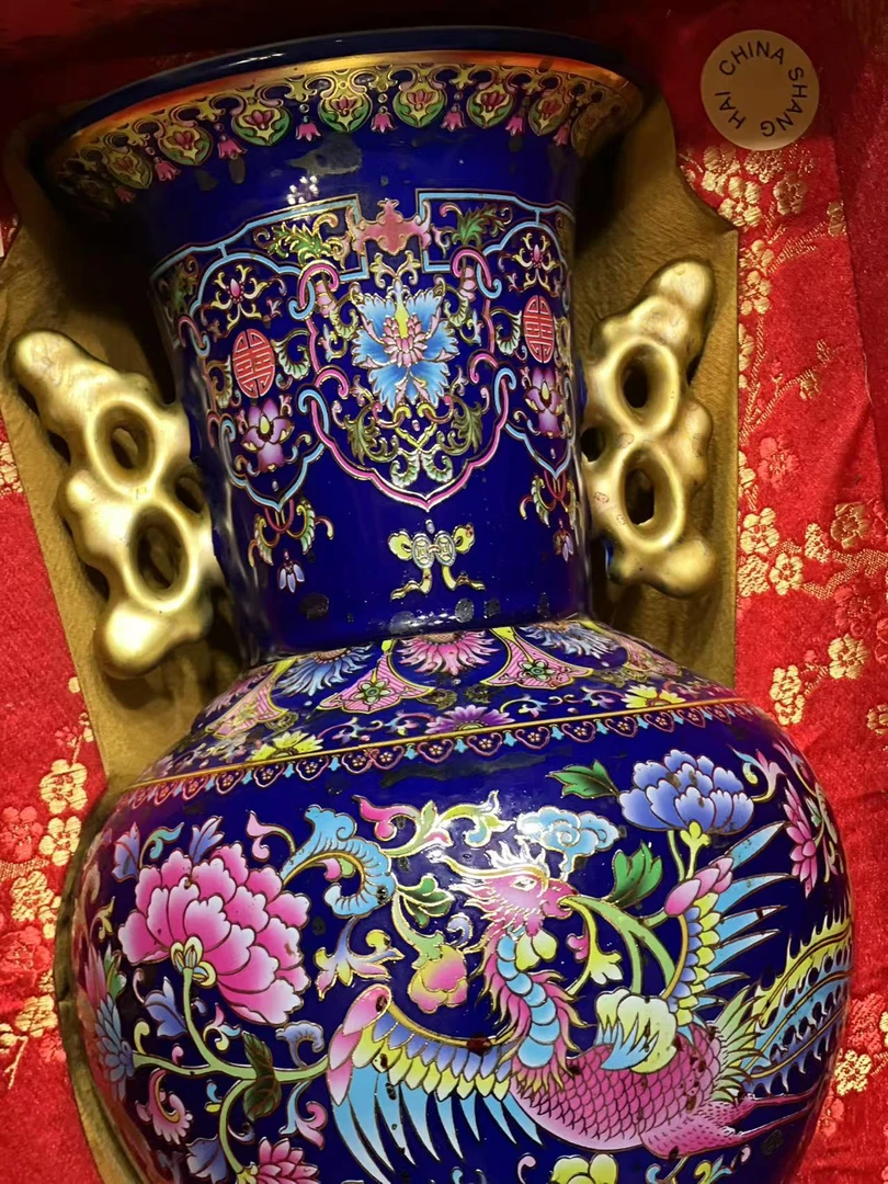 【洋总】H 凤瑞财彩绘瓷复古花瓶摆件