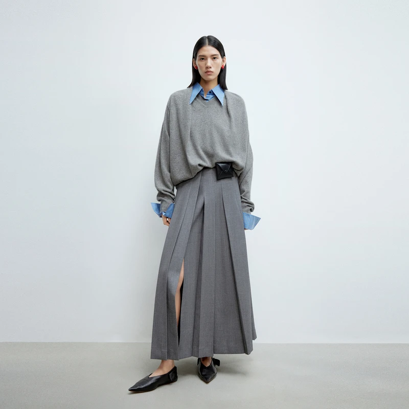 【商场同款新品】edition2025春季配腰包百褶西装半裙#EBE1SKT036