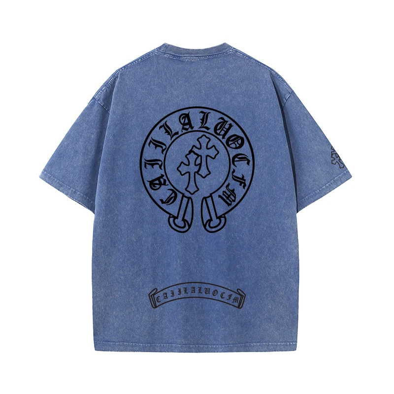 潮牌短袖贴布印字水洗纯棉T恤春夏时尚肯豆风运动风