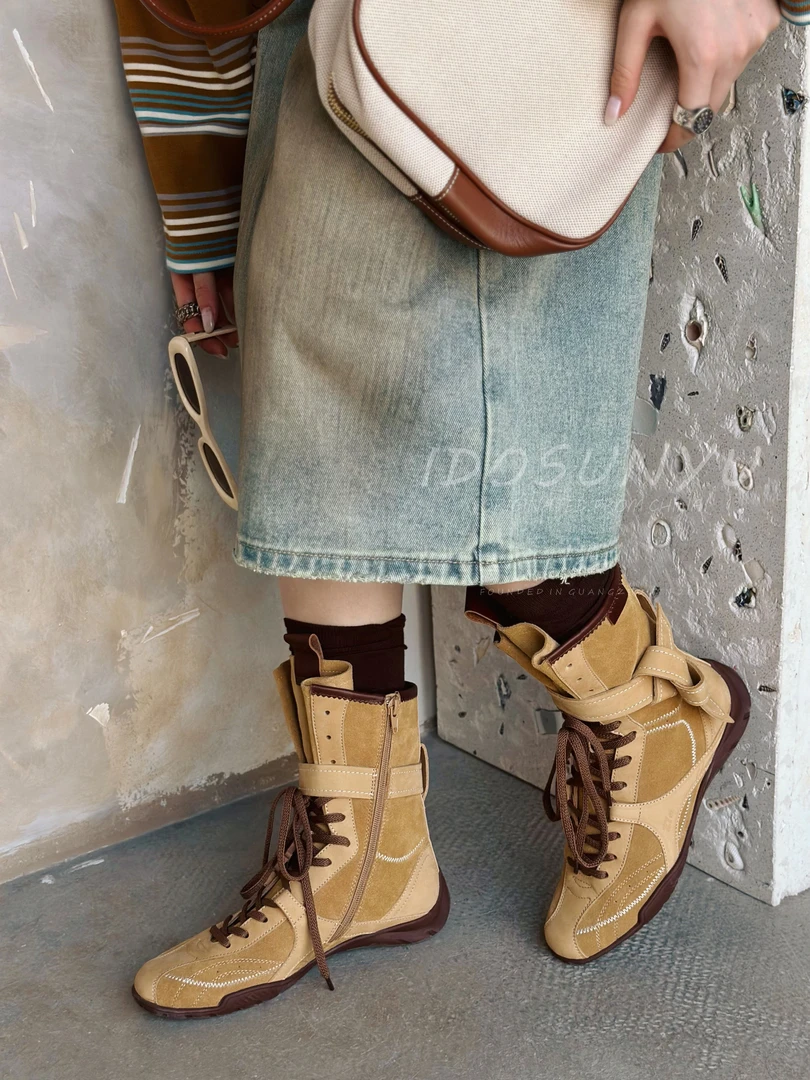 真皮小众圆头百搭复古短中筒女靴220-861