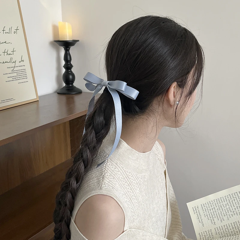 法式双层蝴蝶结飘带发夹后脑勺马尾半扎发少女丝带发卡顶夹鸭嘴夹