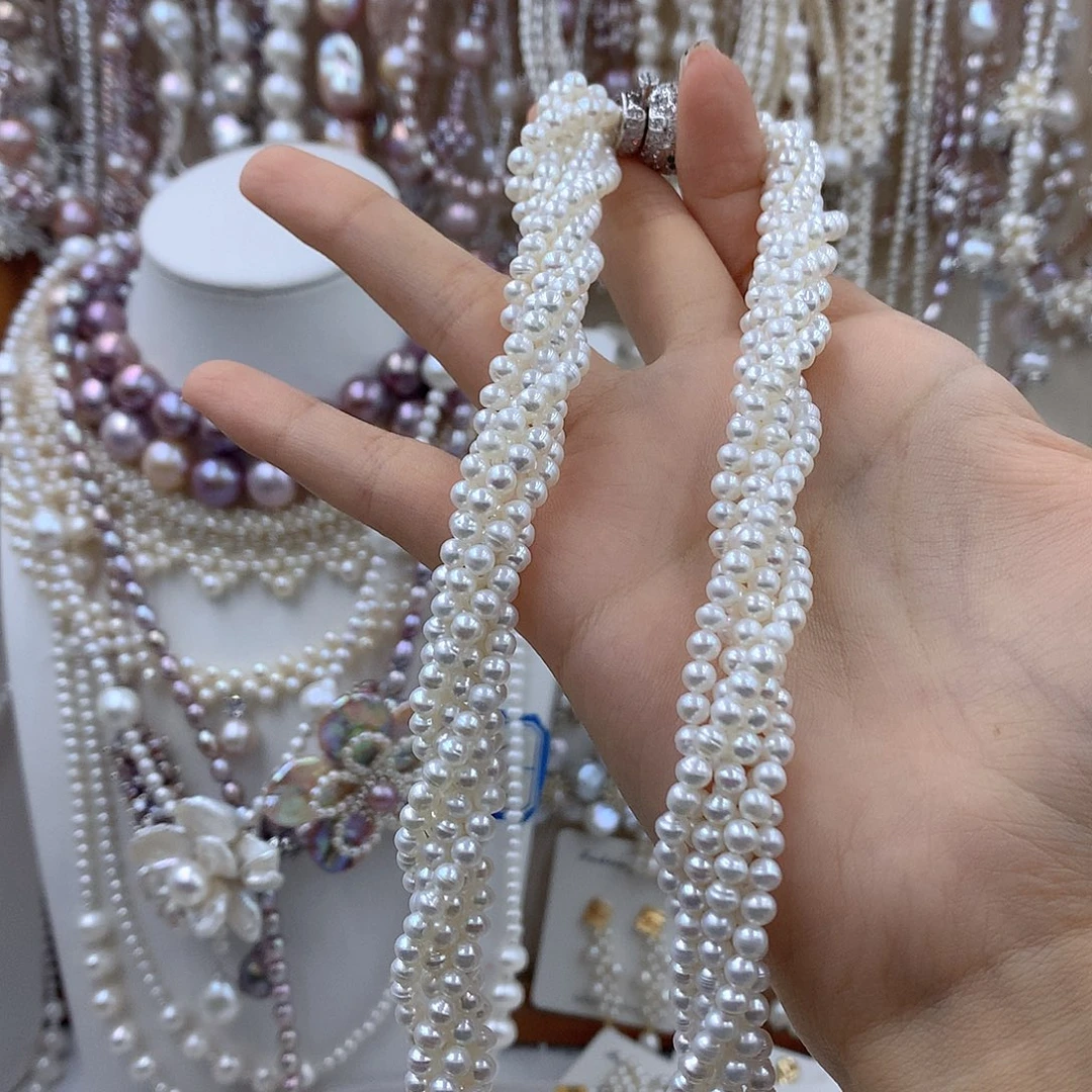 安***槿淡水珍珠银S925镶嵌项链耳饰