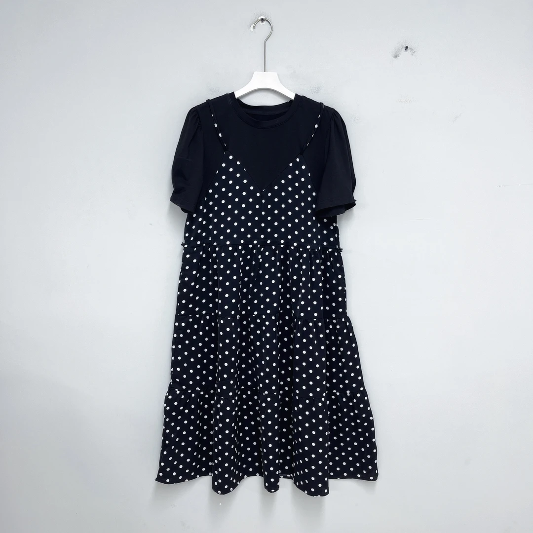 119女装连衣裙气质时尚休闲夏季黑色长款波点