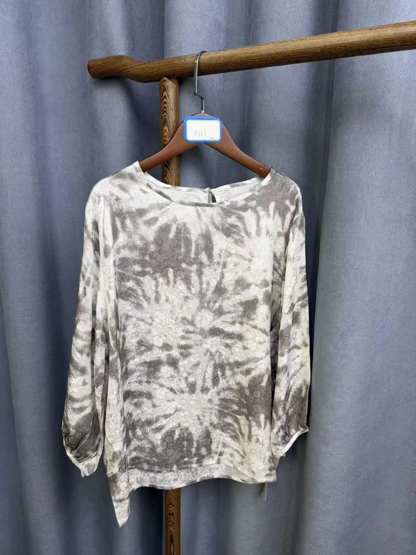 2025夏季新款休闲时尚圆领桑蚕丝七分袖上衣女R665