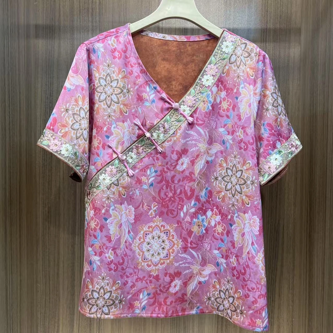 [香云阁]2025夏季新中式国风时尚短袖小衫上衣