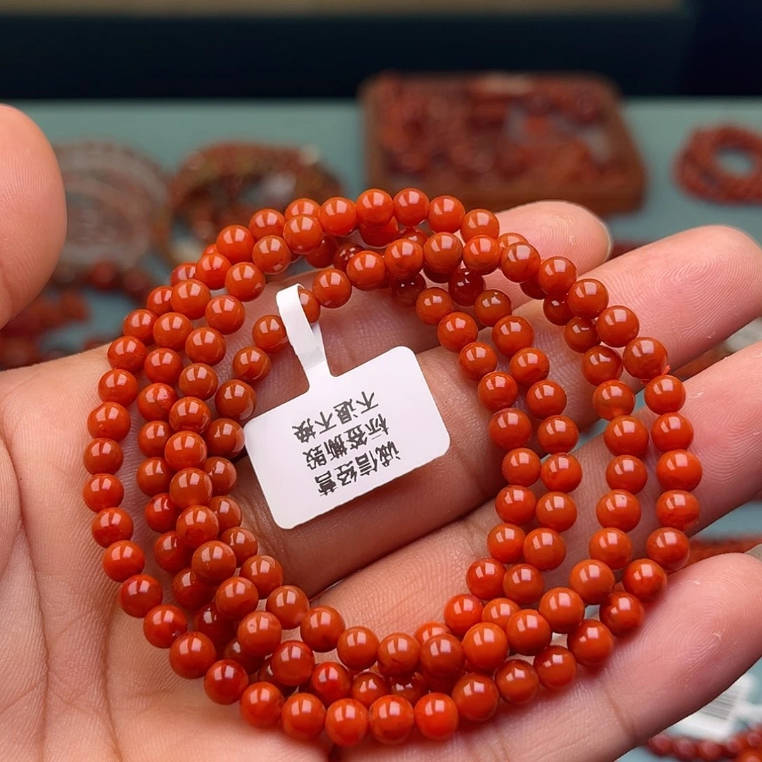 明***天南红玛瑙未镶嵌手链柿子红卡5