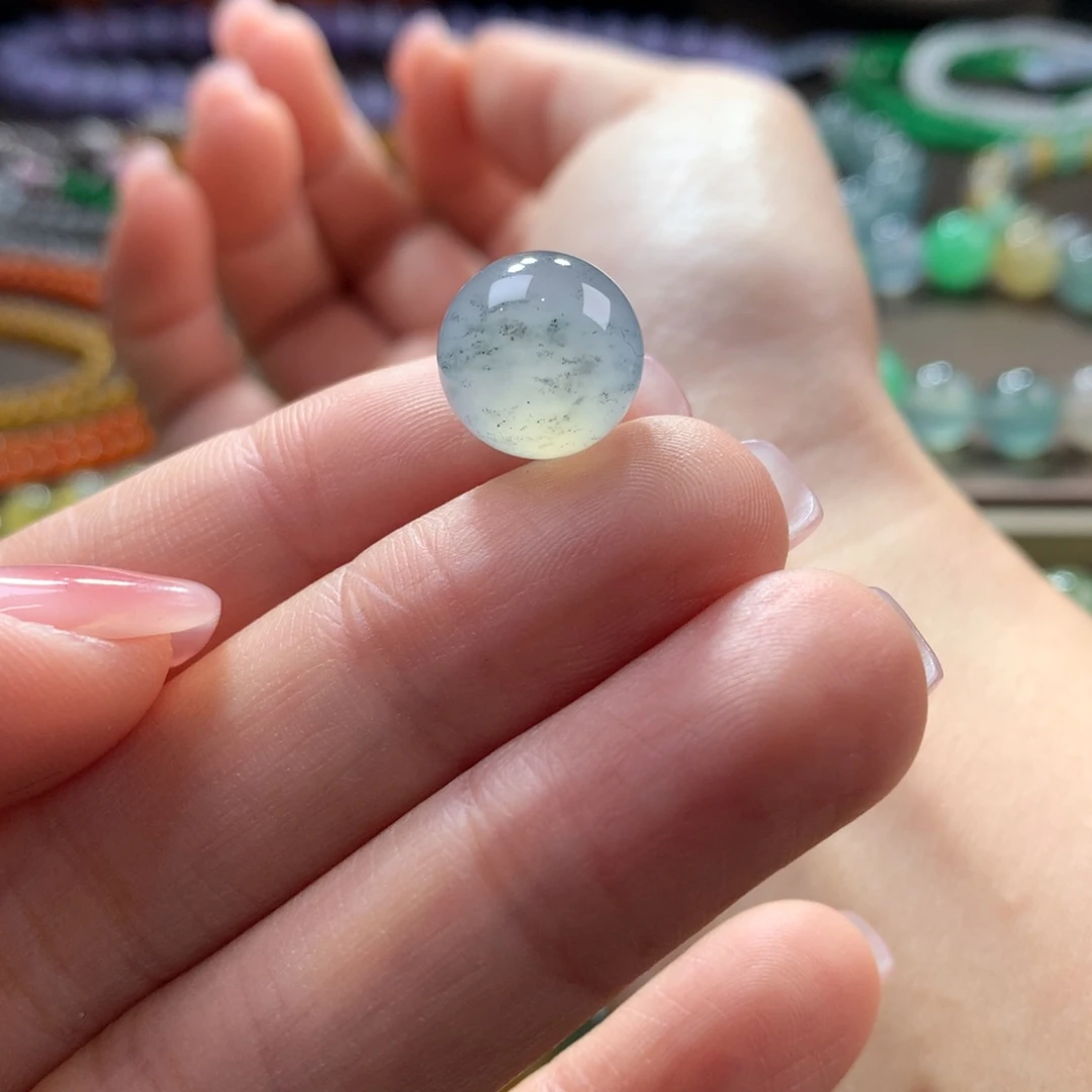 翡翠手链未镶嵌木那冰蓝底飘水墨花卡11.8