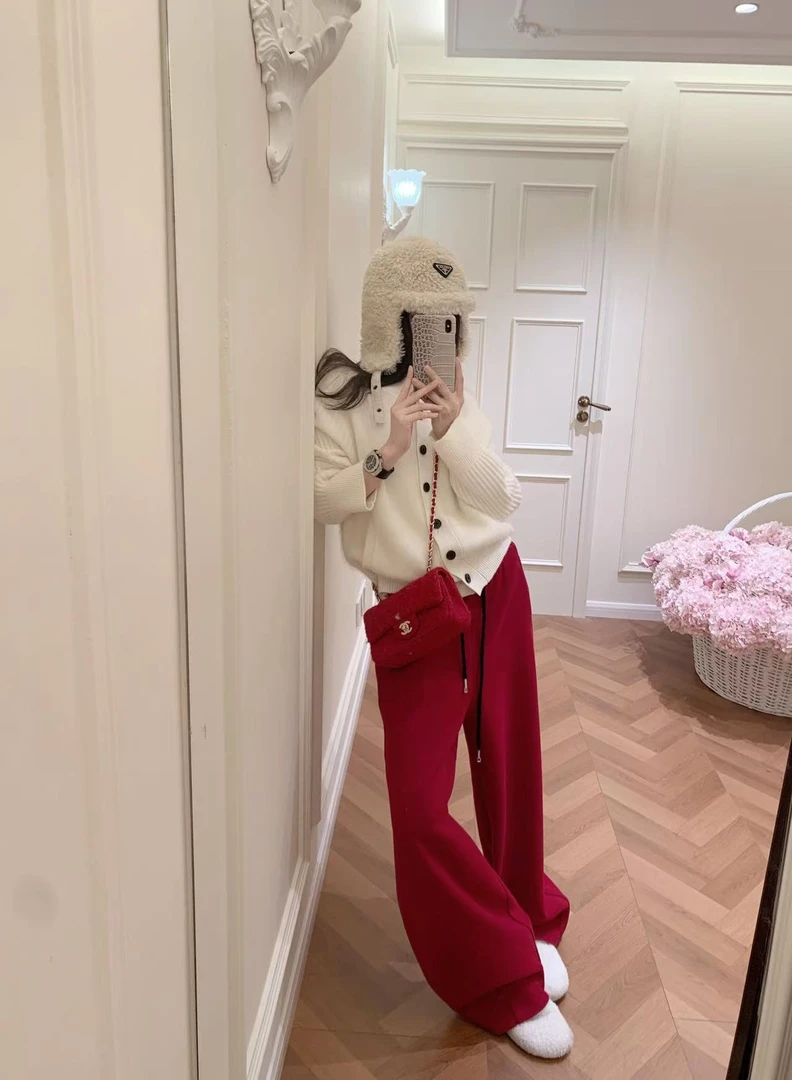 秋冬新款高级感长袖针织衫长袖开衫上衣休闲显瘦气质高腰裤子套装