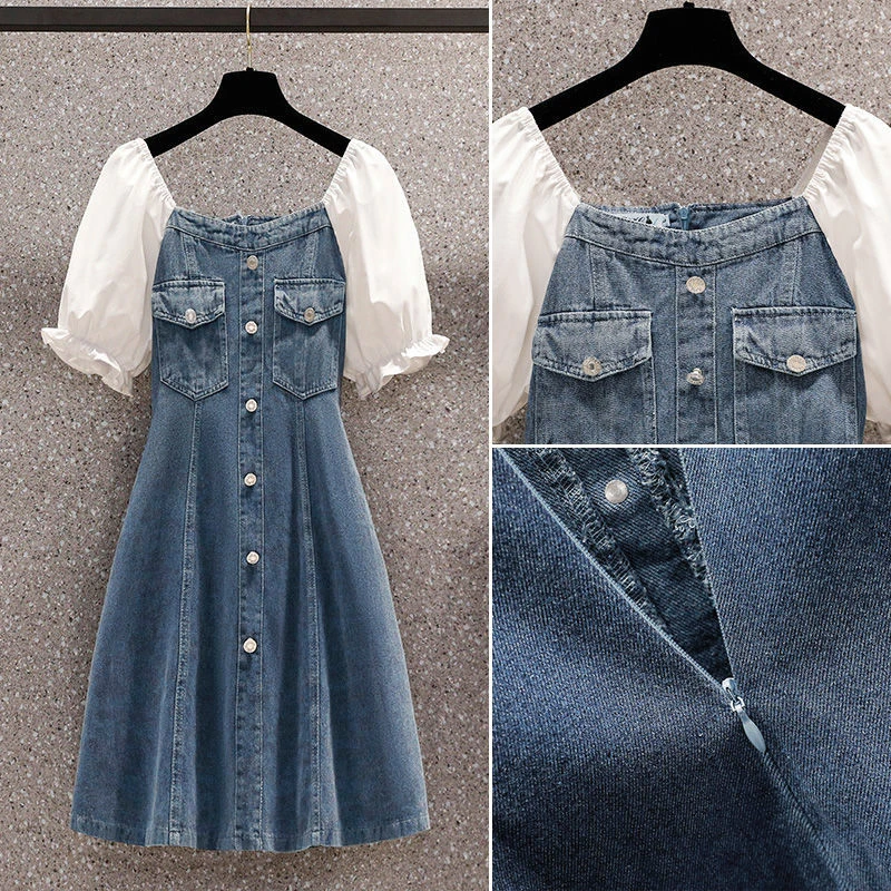 大码女装法式仔连衣裙2025夏季新款胖mm显瘦遮胯裙子