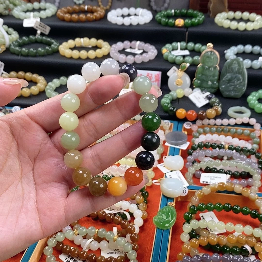 和田玉手链 12MM未镶嵌多宝