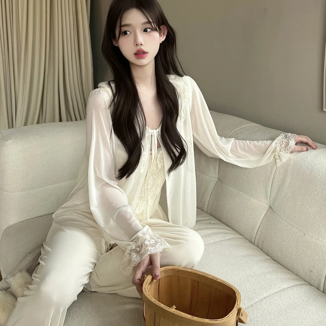 睡衣女爆款2025新款春秋季出门性感款洋气套装吊带蕾丝纯欲风睡衣