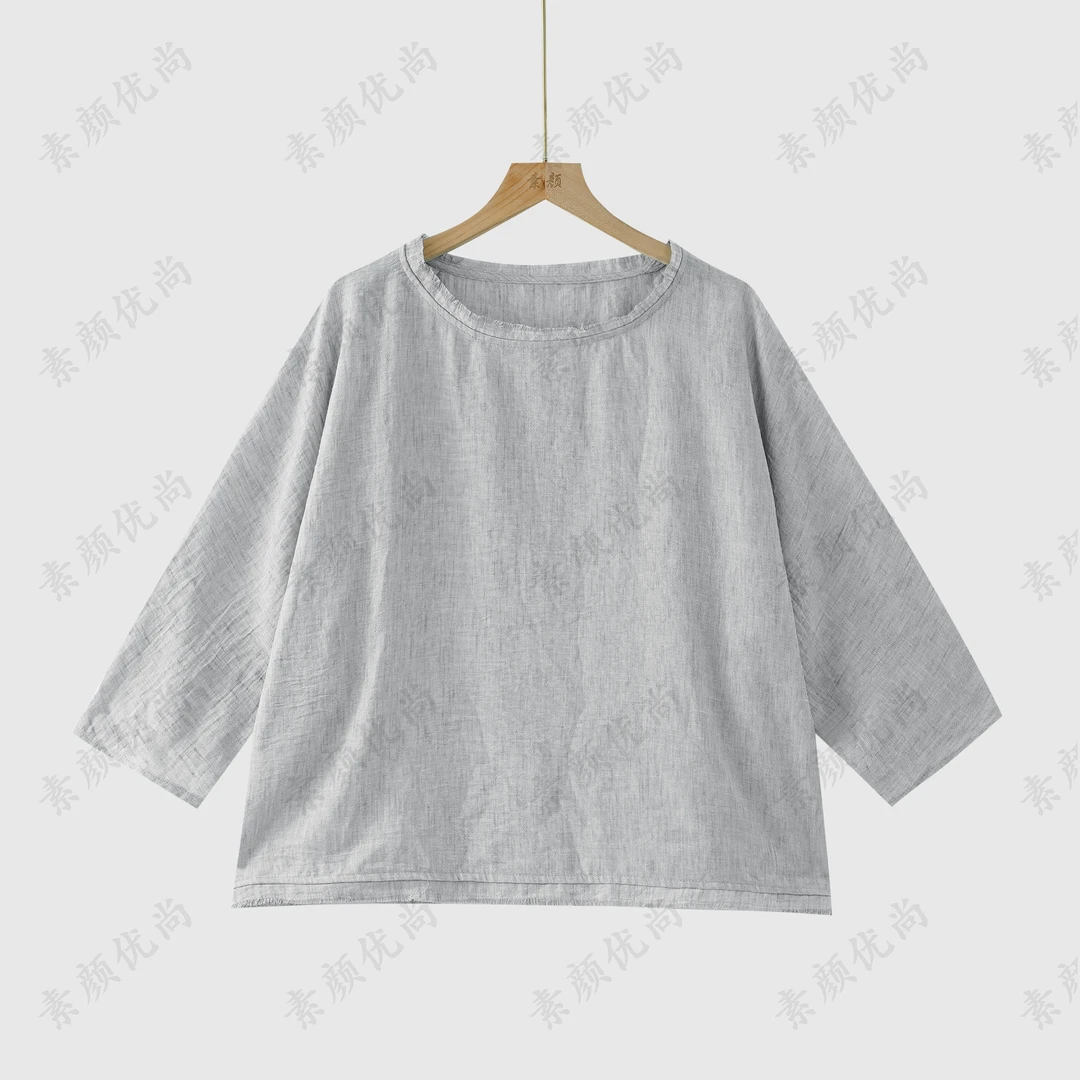 【素颜】2025夏季新款高定纯色百搭阳离子落肩圆领上衣