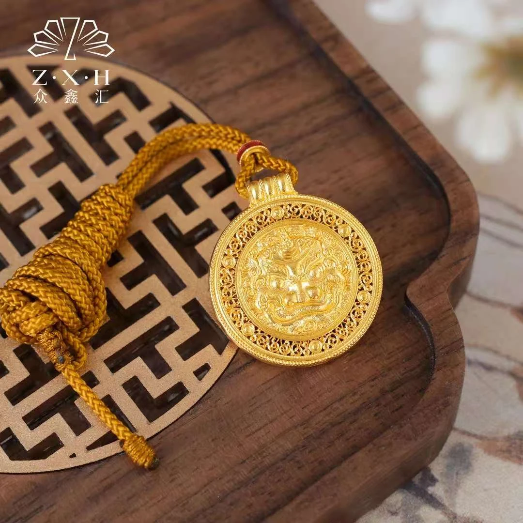 {众鑫汇}足金999 古法独角兽貔貅罗盘吊坠15.7克