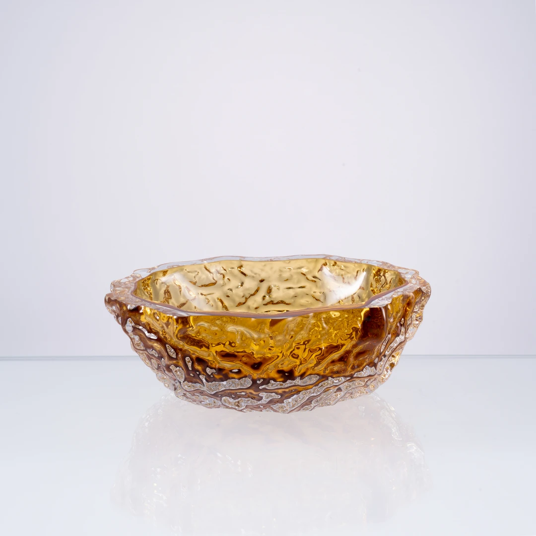 安桔美术馆【果碗-琥珀金】 意式极简新中式轻奢家居艺术琉璃果碗