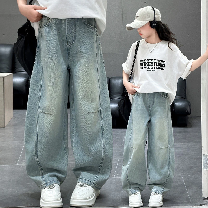 儿童牛仔2025春秋款潮酷痞帅宽松弯刀裤显瘦百搭休闲高腰女童裤子