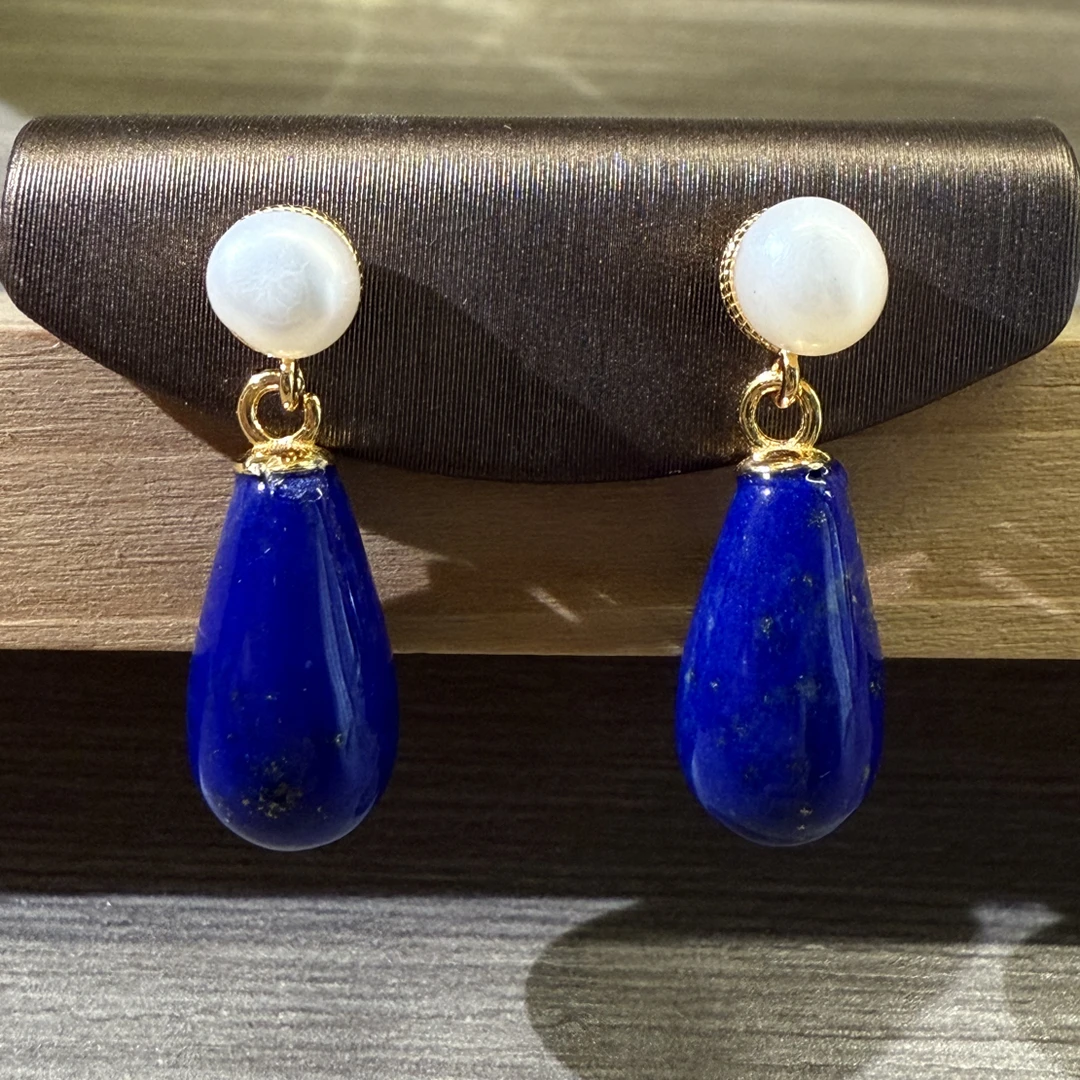 青金石水滴形气质耳饰