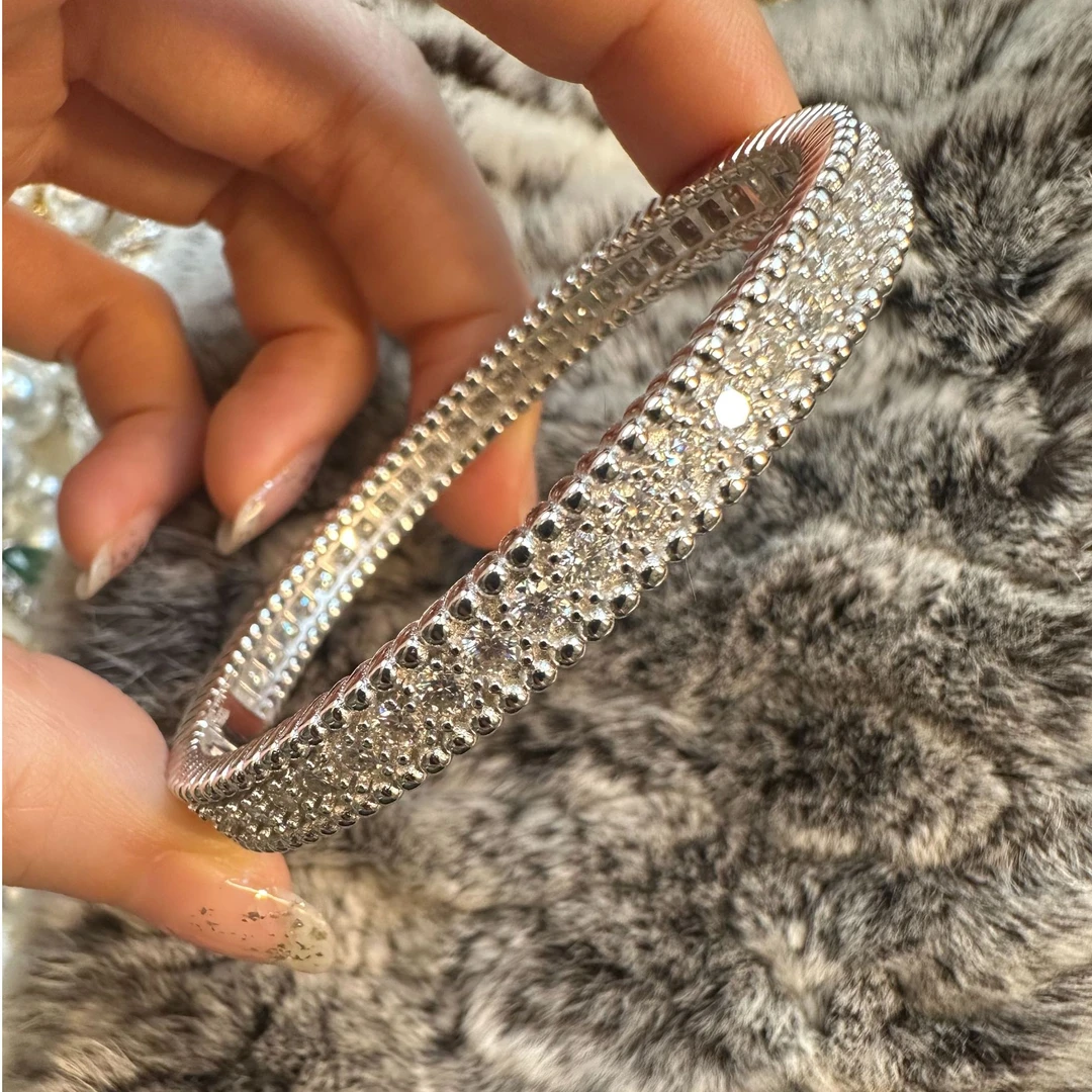 925银莫桑石手镯 轻奢时尚百搭简约珠珠925D色莫桑万花桶手镯